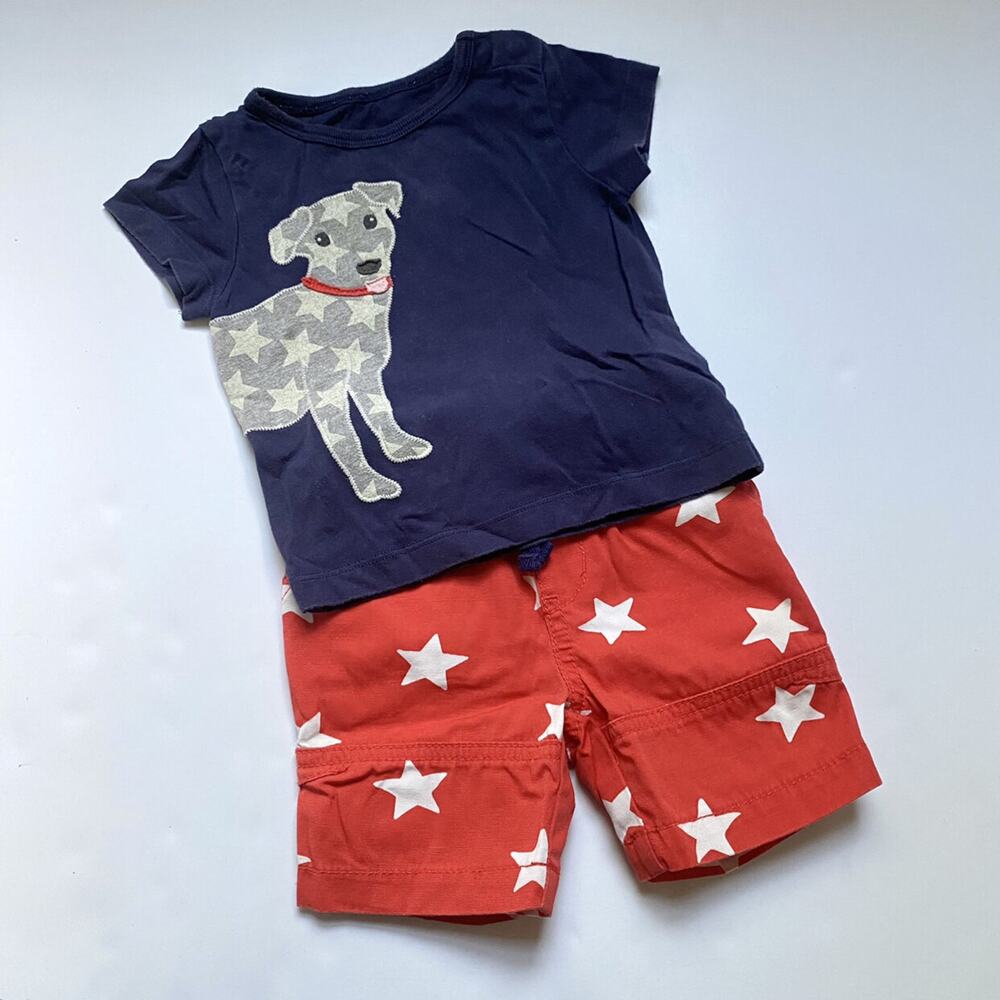 Baby Boden Dog Appliqué Shirt & Red Star Shorts Outfit